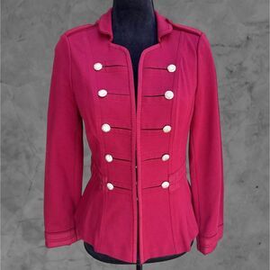 Red Military Jacket Womens 10 Structured Peplum Button White House Black Market